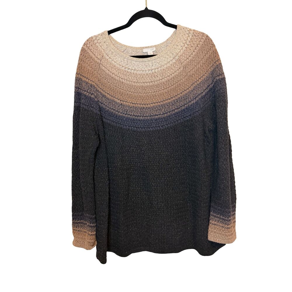 J.Jill Ombre Knit Sweater Cotton Silk Blend Navy Black Pullover Textured Sz L - Picture 2 of 7